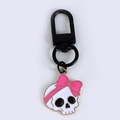 Rosa Schleife Totenkopf Schlüsselanhänger mit schwarzem D-Ring und Goldkanten - Rosa und Weißer Totenkopf