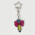 Portachiavi con matita in acrilico e fiocco rosa con anello a stella argento - Matita Con Fiocco