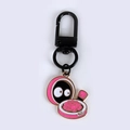 Pink brain makeup kit enamel keychain with matte black clasp and cosmetic brush charm - Brain Compact Case