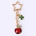Creative red apple keychain with green clover charm and sparkling crystal leaf - Apple Clover Style / Gold Apple Style