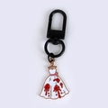 Pink Halloween dress pendant keychain with blood drip enamel and black metal clip - Bloody White Dress