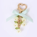 Mint green bow Lily of the Valley keychain with golden heart clasp for bag decoration - Yellow (Mint Green Bow)