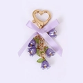 Sweet purple flower keychain with silk bow and heart-shaped golden lobster clasp - Purple (Purple Bow)