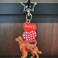 Golden Retriever acrylic keychain with red heart charms and star-shaped metal clasp - Brown Golden Retriever LOVE String