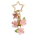 Pink sakura flower keychain with golden star clasp and butterfly pendant charm - Pink Large Flower Star (Double Petals)