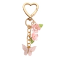 Sweet pink cherry blossom and butterfly keychain with golden heart lobster clasp - Pink Flower Large Butterfly 9cm
