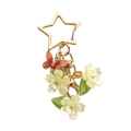 Star-shaped keychain with red butterfly, yellow flowers, and green leaves in gold finish - Yellow Large Flower Star (Double Petals)