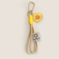 Khaki hand-woven phone lanyard with yellow sunflower charm and matte metal clasp - Yellow Flower Phone Lanyard