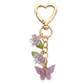 Lavender butterfly keychain with purple flower charms and golden heart clasp - Purple Flower Large Butterfly 9cm