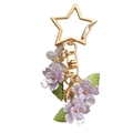 Sweet purple flower keychain with butterfly charm and gold star clasp for bags - Purple Large Flower Star (Double Petals)