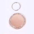 Rose gold round pet ID tag with sparkling rhinestones and a metal keyring for engraving - Rose Gold Round Zirconia
