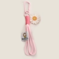 Pink hand-woven phone lanyard keychain with white daisy charm and metal carabiner hook - White Flower Phone Lanyard