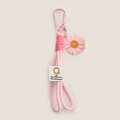 Pink hand-woven phone lanyard strap with daisy pendant and metal carabiner clip - Pink Flower Phone Lanyard