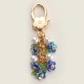 Sweet floral keychain with blue-purple resin flowers and gold lobster clasp - Blue Flower Pearl String