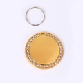 Circular gold metal pet tag accessory with sparkling rhinestones and a silver ring link - Gold Dot Diamond