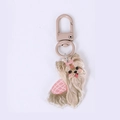 Cute Yorkshire Terrier acrylic keychain with pink bow and beige metal swivel clasp - Maltese