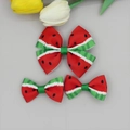 Ensemble de trois barrettes à cheveux avec nœuds motif pastèque en ruban gros-grain coloré - Style Pastèque (02#)