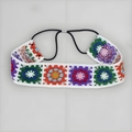 Handmade colorful crochet sunflower headband with bohemian floral knit pattern - White