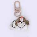 Cute cartoon Shih Tzu acrylic keychain with pink metal clasp and polka dot scarf - Pekingese