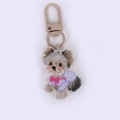 Yorkshire terrier acrylic keychain with pink bow and purple polka dot outfit charm - Yorkie