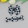 Set van drie haarclips met zwart-wit geruite strikken van stevig grosgrain lint - Strik Haarklemmen Set / Zwart-wit Schaakbord