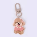Simpatico portachiavi a forma di cane in acrilico con fiocco rosa per borse e zaini - Cane Teddy Marrone