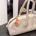 Creamy white leather handbag with a cute orange fox enamel charm and star-shaped hook - Heart Buckle Large Tail Fox