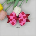Detail van 11cm roze grosgrain strik met rode stippen en glanzende glitterlagen - Dubbellaags Pailletten Strik Haarclip (08#)