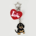 Glittery red Love heart and dachshund dog metal keychain with star-shaped ring - Dachshund Large Heart