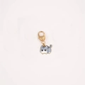 Cute grey striped cat keychain with golden heart lobster clasp for bags and accessories - Big Face Cat Gray