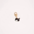 Cute black and white enamel cat keychain with golden heart engraved metal hook for bags - Big Face Cat Black