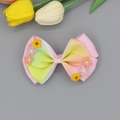 Detail of ribbed gradient bow hair clip with colorful floral embroidery for girls - Pink Green Yellow Gradient Embroidered Style (07#)
