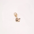 Cartoon Siamese cat keychain with gold-plated heart lobster clasp and colorful enamel finish - Big Face Cat Brown