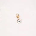 Cute white cat keychain with golden heart-shaped clasp and blue eyes for bags - Big Face Cat White