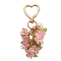 Pink sakura flower keychain with green leaves, faux pearl, and golden heart clasp - Pink Large Flower String 8.5cm