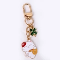 Portachiavi gatto portafortuna con quadrifoglio verde e moneta d'oro in smalto bianco - Stile Quadrifoglio della Benedizione