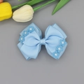 Light blue grosgrain ribbon bow hair clip with cute floral embroidery for girls - Sky Blue Ribbed Embroidered Style (09#)