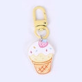 Cute pink strawberry ice cream cone keychain with light yellow metal ring and clip - Strawberry Ice Cream Cone
