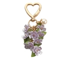 Elegant lavender flower keychain with heart clasp, green leaves and white pearl charm - Purple Large Flower String 8.5cm