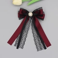 Eleganter weinroter und schwarzer Schleifen-Haarclip mit Spitzenband und Perle - Burgunderrot
