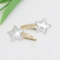 Detail of silver star hair clips for girls with stitched edges and gold metal BB clips - Silver Star Style (05#)