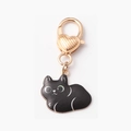 Cute black cat keychain in zinc alloy with golden lobster clasp and heart detail - Fat Black Cat