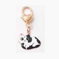 Cute black and white enamel cat keychain with golden heart lobster clasp for bags - Fat Cat Cow Pattern