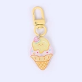 Cute yellow double-scoop ice cream keychain with glitter resin and strawberry detail - Strawberry Emoji Cone