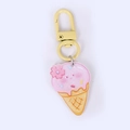 Pink ice cream keychain with smiley face and yellow lobster clasp, cute acrylic charm - Sakura Cone