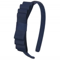 Detail view of navy blue multi-layered ribbed grosgrain bow headband for girls - Navy Blue