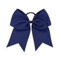 Detail view of large 8-inch dark blue ribbed grosgrain cheer bow with elastic hair tie - Deep Blue (10#)