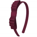 Detail of burgundy grosgrain ribbon headband featuring a layered 3D bow design - Burgundy