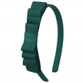 Detail of dark green grosgrain ribbon layers and triple bow design on a children headband - Dark Green