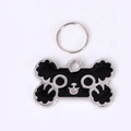 Cute bone shaped pet ID tag with black cartoon animal face and silver zinc alloy frame - 38*25*1mm / Black (M10336)
